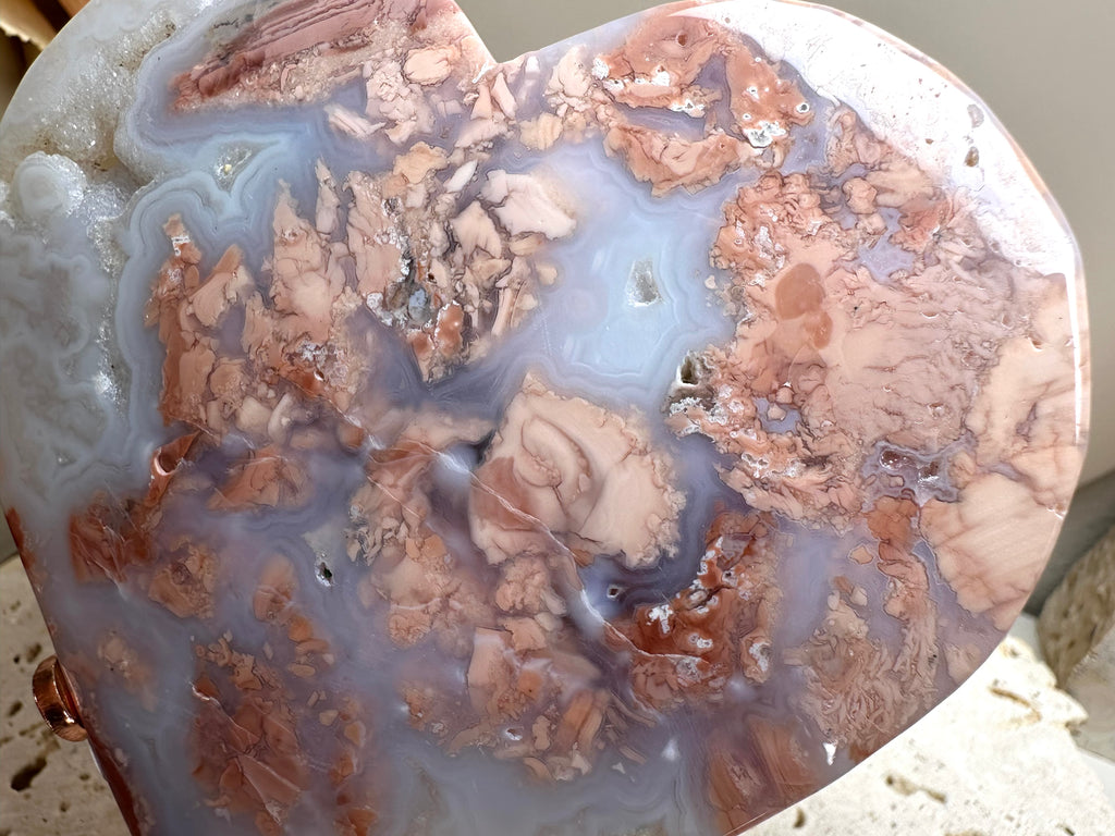 Large Pink Agate Heart 9.5cm