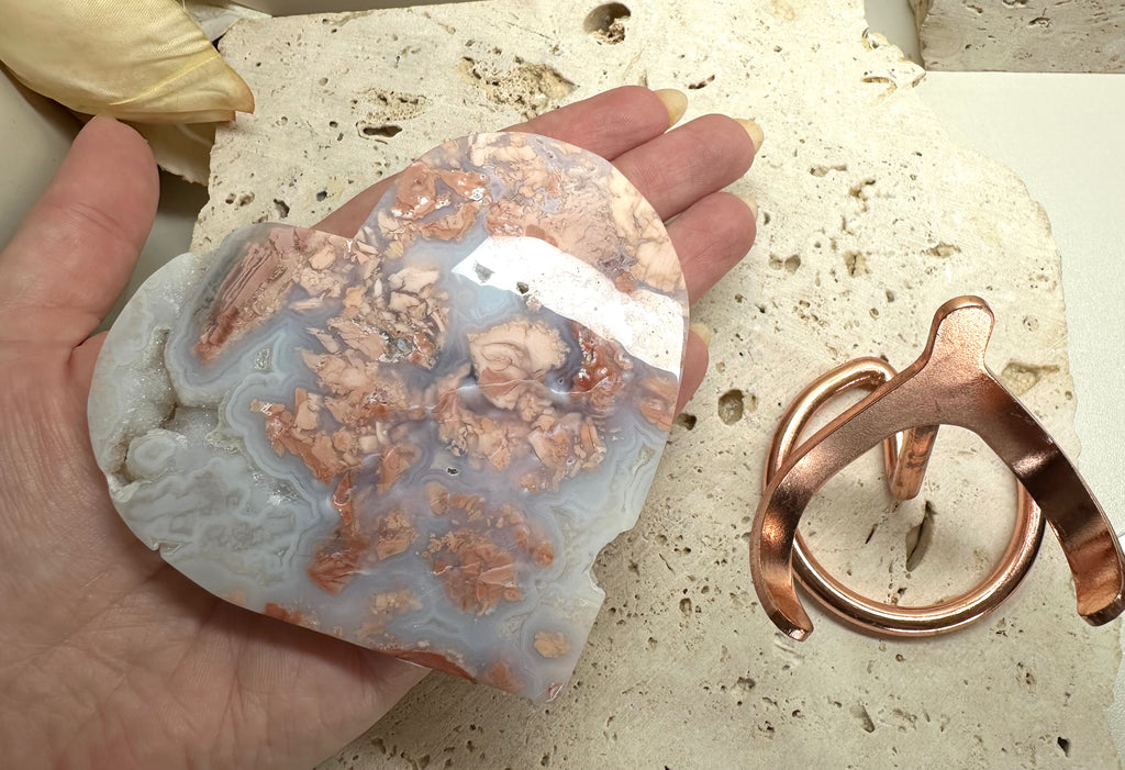 Large Pink Agate Heart 9.5cm