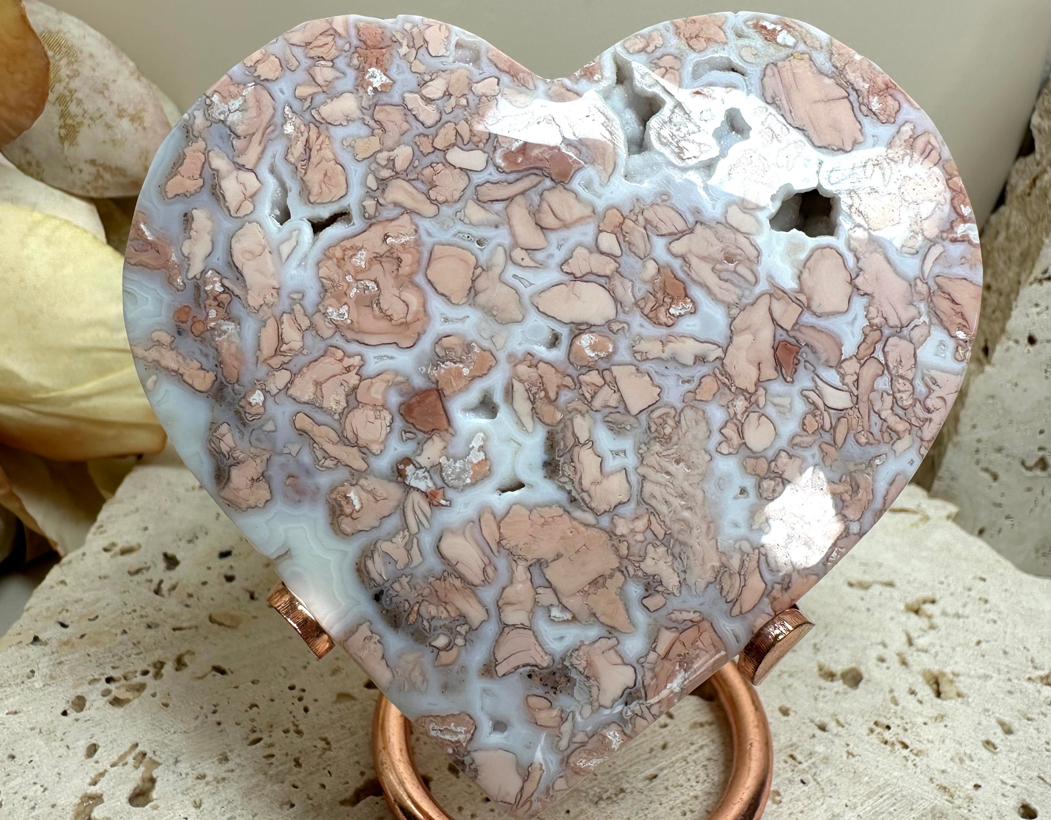 Large Pink Agate Heart 8.5cm