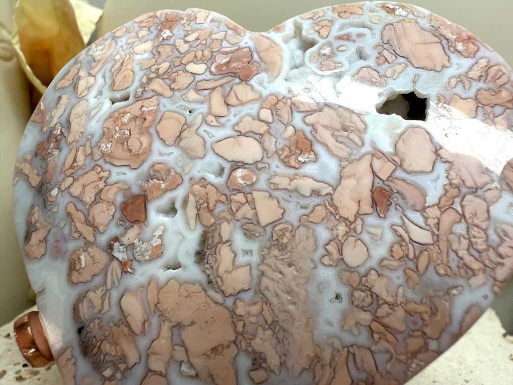 Large Pink Agate Heart 8.5cm