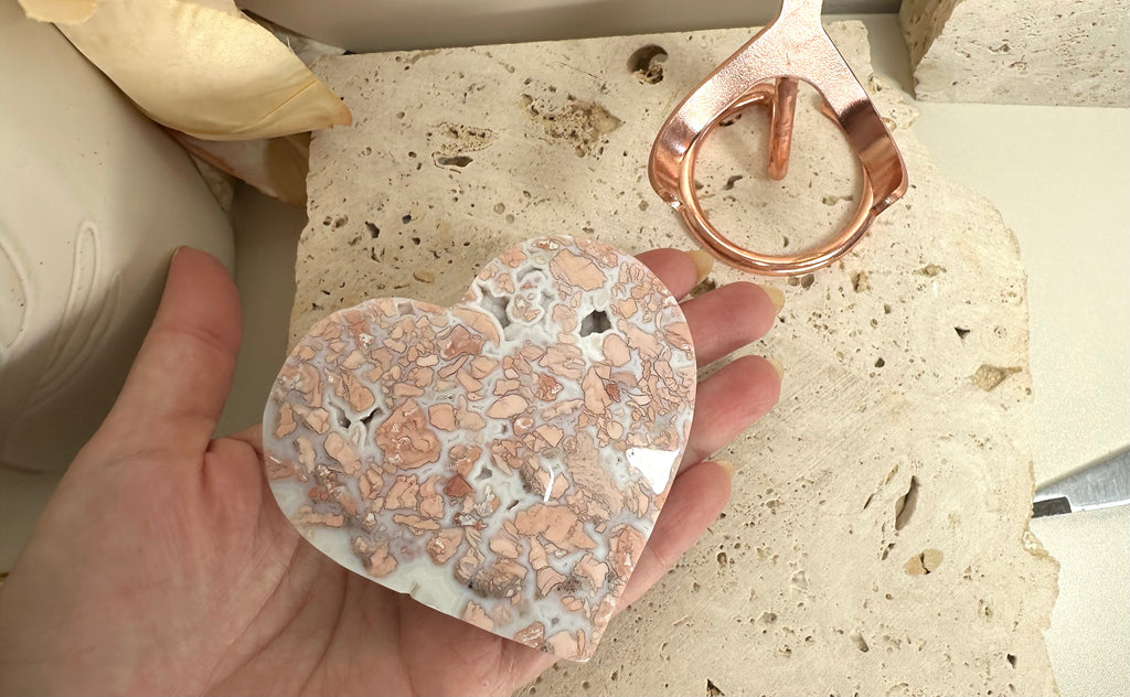 Large Pink Agate Heart 8.5cm